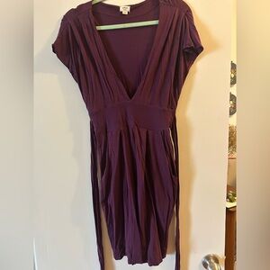 Aritzia Wilfred Plum V-Neck Gathered Waist Dress